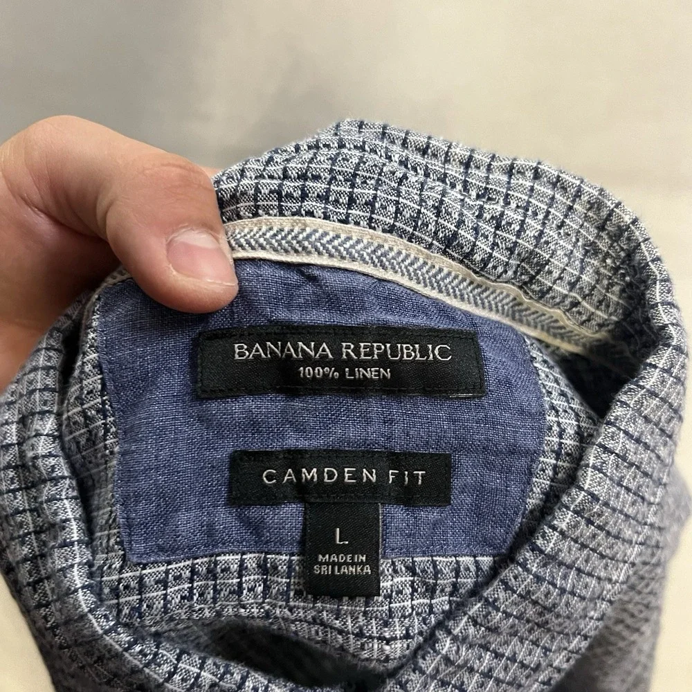 Banana Republic Shirt Mens Large Blue 100% Linen Camden Fit Long Sleeve Coastal